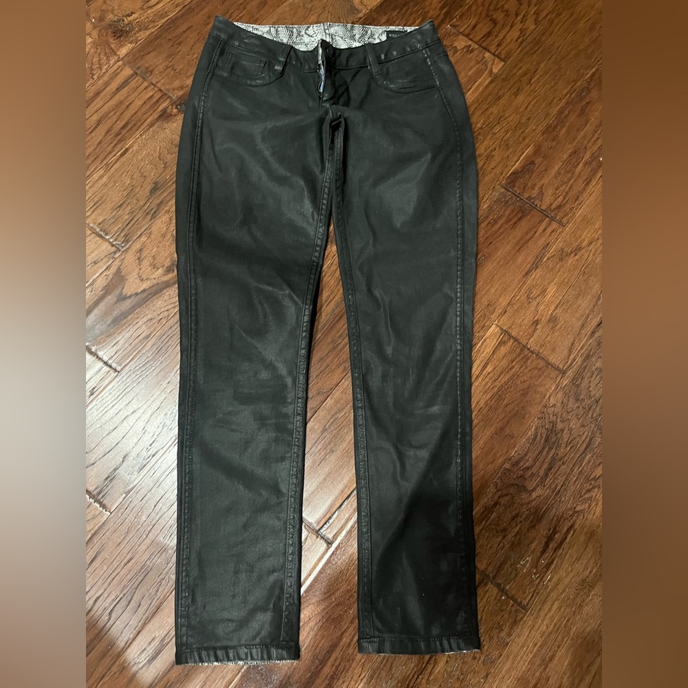 Bluelab reversible jeans size 6. Shiny black one side animal print other side.